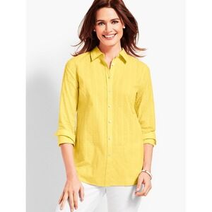 Talbots Yellow Irish Linen 3/4 Roll-Tab Sleeve Popover‎ Shirt - Size 12